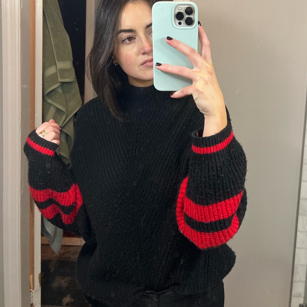 Express Mock Neck Black and Red Sweater